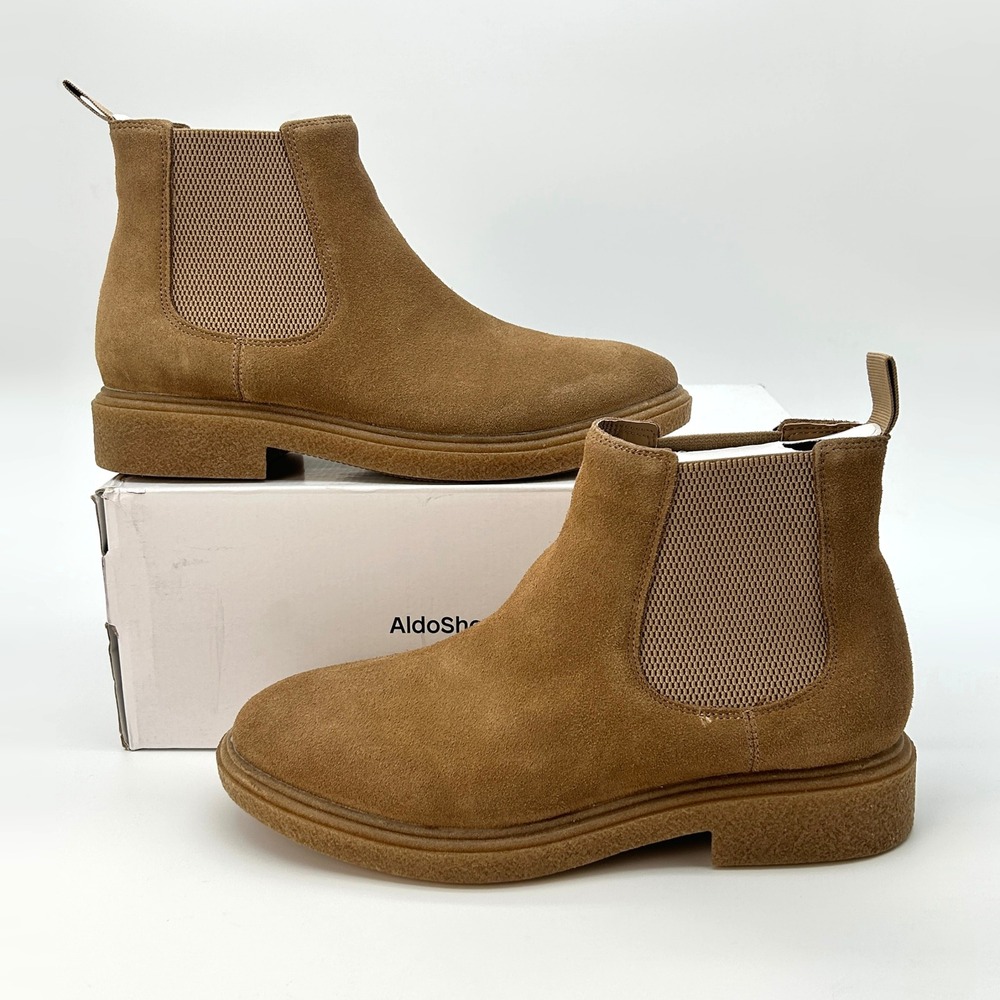 Mens Chelsea Boots ALDO Zeddy Size 10 Wheat Tan Suede Pull On Boots NEW
